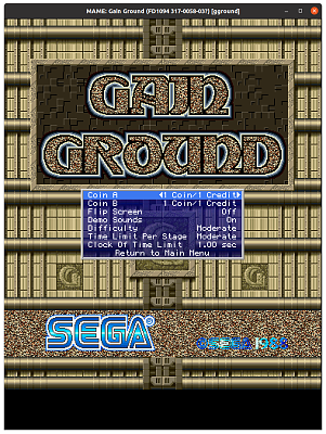 Gain Ground (FD1094 317-0058-03?) (gground) default settings, MAME 0.106