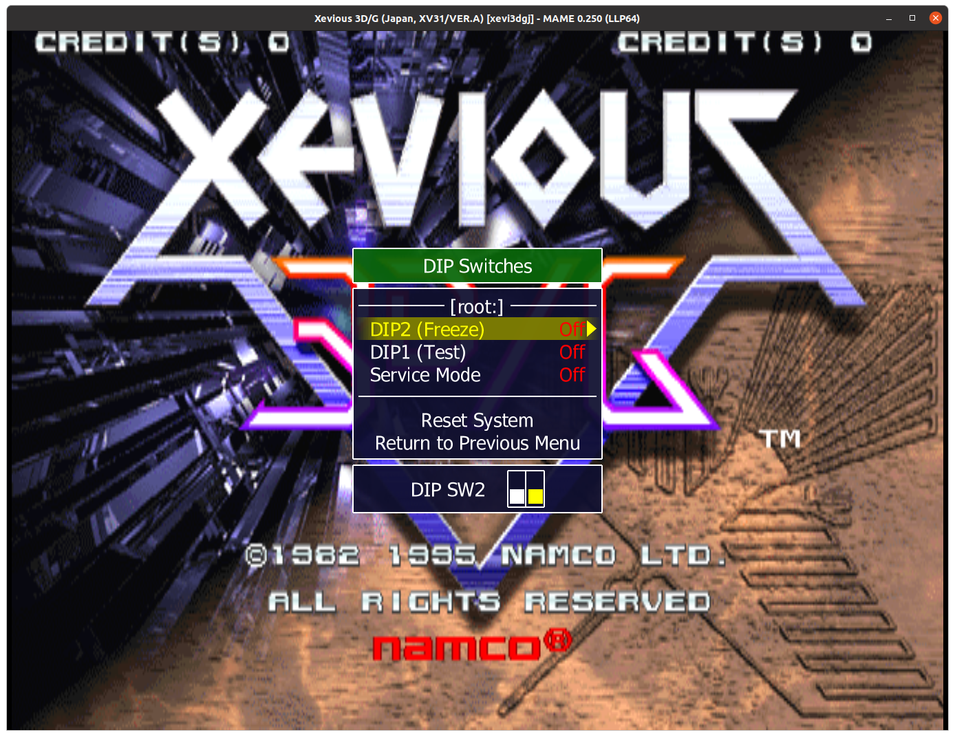 Xevious 3D/G (Japan, XV31/VER.A) (xevi3dgj) default settings, MAME 0.250