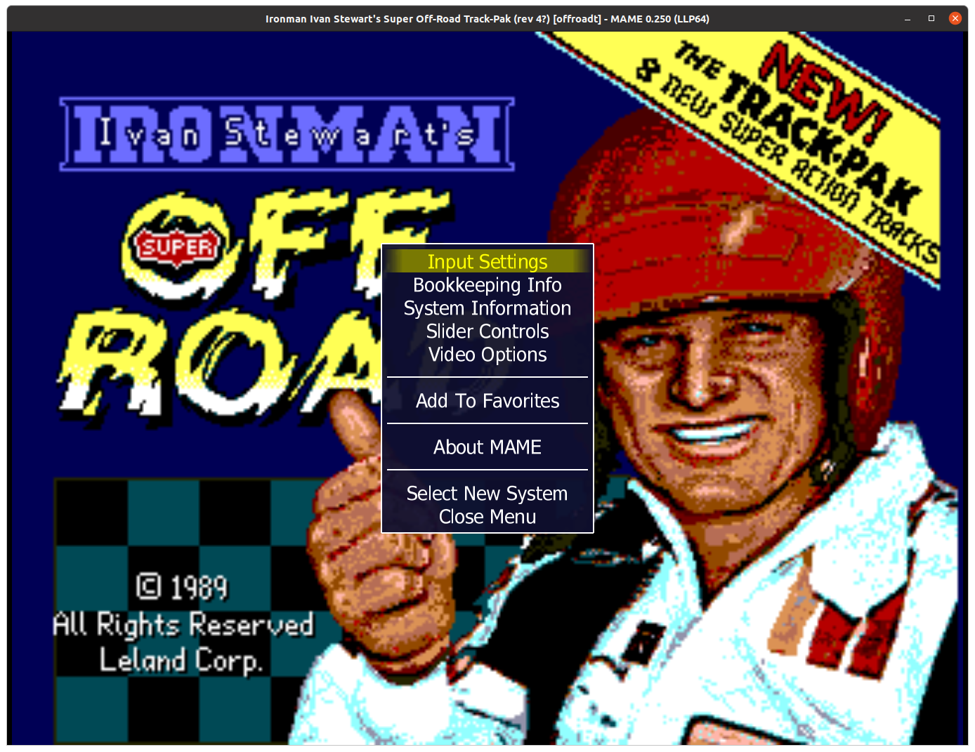 Ironman Ivan Stewart's Super Off-Road Track-Pak (rev 4?) (offroadt), default Game Set-Up, MAME 0.250