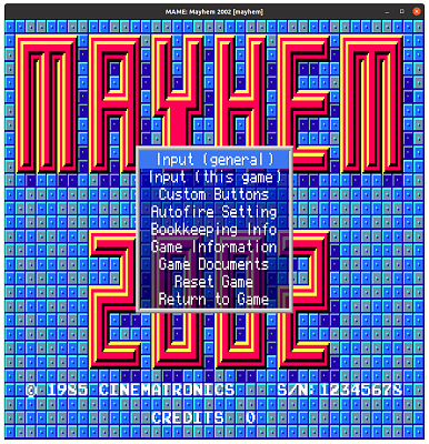 Mayhem 2002 (mayhem), no DIP switches, MAME 0.106