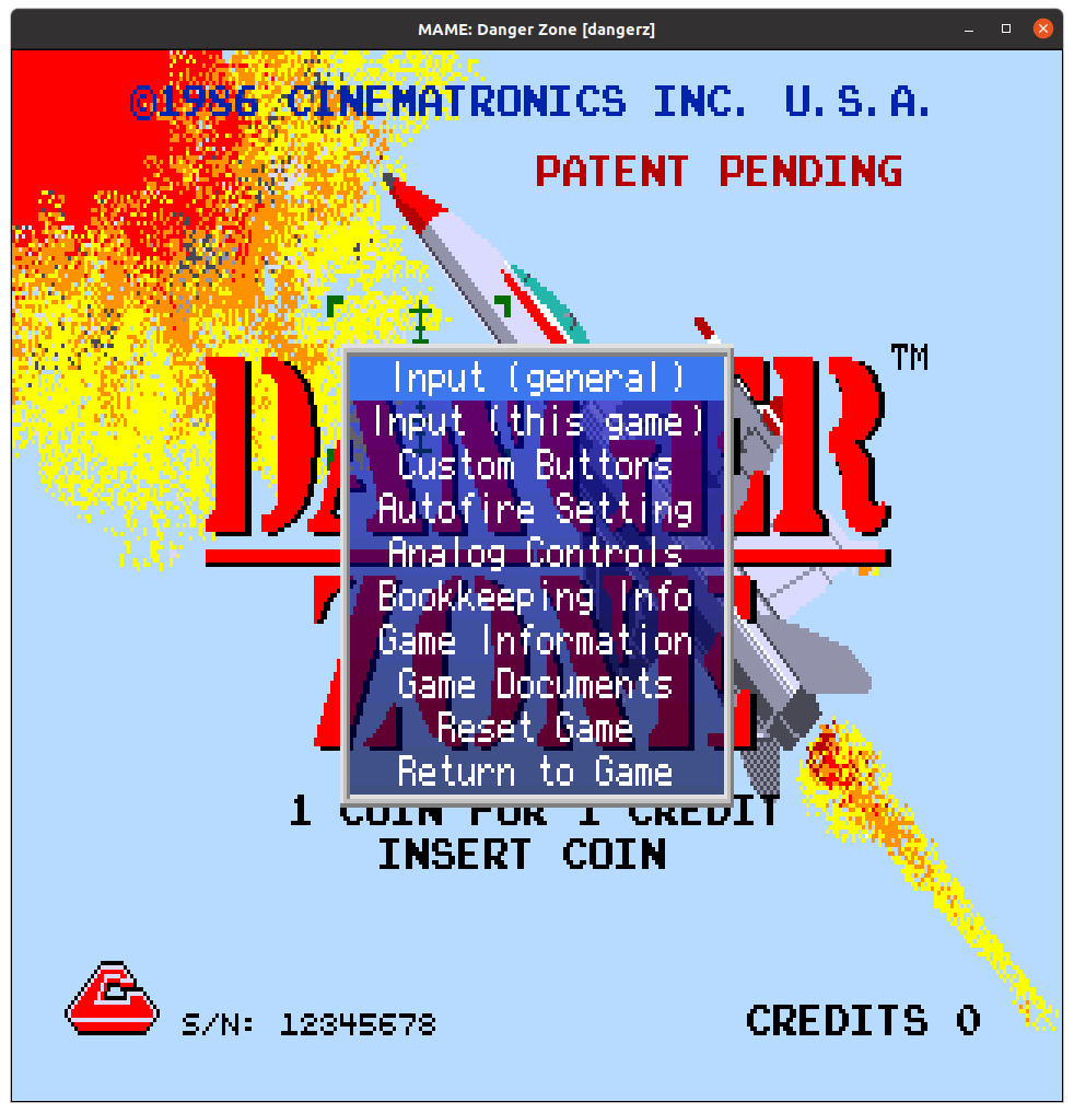 Danger Zone (dangerz), no DIP switches, MAME 0.106