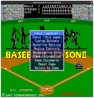 Baseball The Season II (basebal2), no DIP switches, MAME 0.106