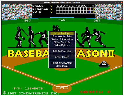 Baseball: The Season II (basebal2), no DIP switches, MAME 0.250