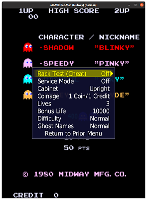 Pac-Man (Midway) (pacman) default settings, MAME 0.143