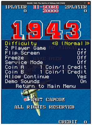 1943: The Battle of Midway (US) (1943) default settings, MAME 0.109