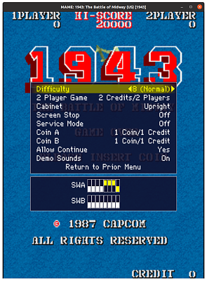 1943: The Battle of Midway (US) (1943) default settings, MAME 0.123