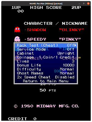 Pac-Man (Midway) (pacman) default settings, MAME 0.106