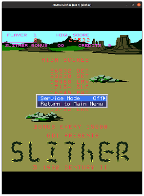 Slither (set 1) (slither), default settings, MAME 0.106
