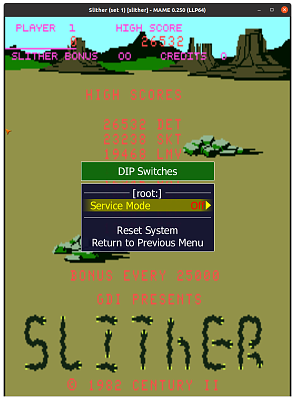 Slither (set 1) (slither), default settings, MAME 0.250