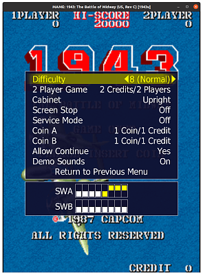 1943: The Battle of Midway (US, Rev C) (1943u) default settings, MAME 0.150